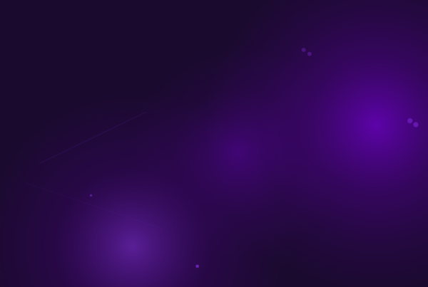 Abstract dark purple background with luminous orbs representing the AI mirror layer between vendor outreach and buyer evaluation